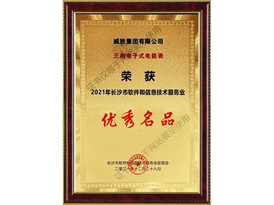 三相电子式电能表荣获2021年长沙市软件和信息手艺效劳业优异名品