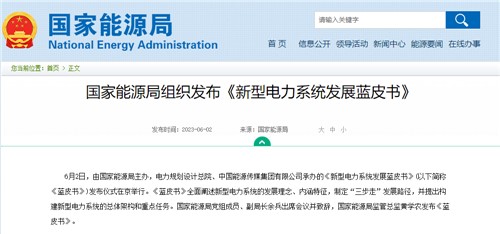 国家能源局组织宣布《新型电力系统生长蓝皮书》